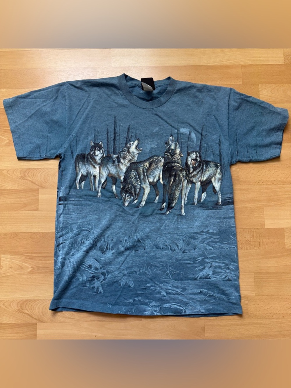 Vintage 90s Wolf AOP Animal Print graphic Tee Single Stitch Mens Size Large